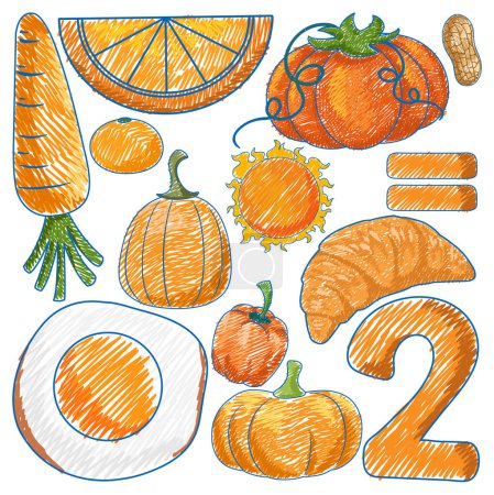 Ilustración de Objetos naranjas en lápiz Dibujo de color Ilustración de estilo simple - Imagen libre de derechos