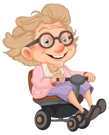 Cartoon grandparent riding wheelchair illustration