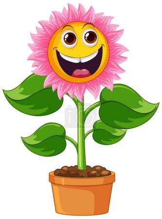 Illustration for Sunflower plant in pot cartoon isolated illustration - Royalty Free Image