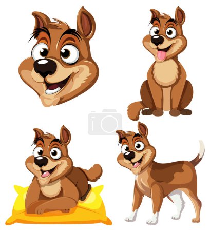 Téléchargez les illustrations : Ensemble d'illustration de personnage de dessin animé pour chien excité - en licence libre de droit