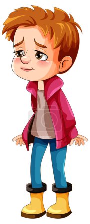 Illustration for Sad boy cartoon character holding walking stick illustration - Royalty Free Image