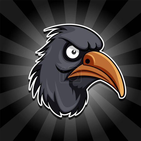 Téléchargez les illustrations : Une tête de corbeau sur l'illustration de fond comique rétro - en licence libre de droit