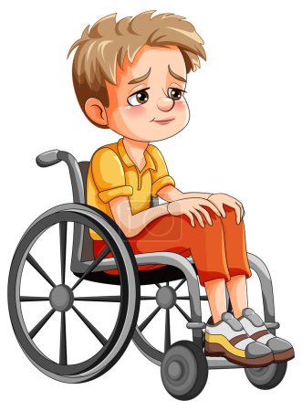 Téléchargez les illustrations : Triste handicapé assis sur une illustration de fauteuil roulant - en licence libre de droit
