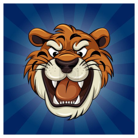 Téléchargez les illustrations : Tête de tigre féroce en dessin animé Illustration de style - en licence libre de droit