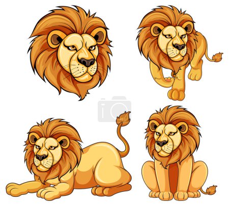 Téléchargez les illustrations : Jeu de dessin animé lion en pose diffus illustration - en licence libre de droit
