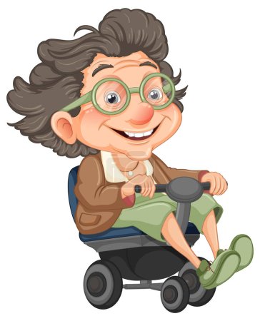 Téléchargez les illustrations : Dessin animé grand-parent équitation fauteuil roulant illustration - en licence libre de droit