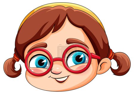 Illustration for Cute girl cartoon head wearing glasses illustration - Royalty Free Image