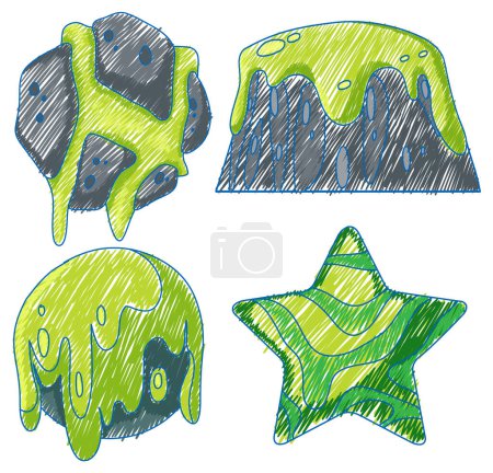 Illustration for Space Objects in Pencil Colour Sketch Simple Style illustration - Royalty Free Image