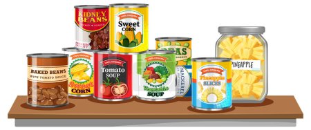 Canned food on table illustration
