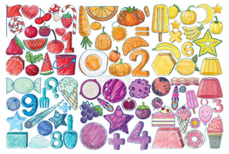 Illustration for Set of Various Objects in Pencil Colour Sketch Simple Style illustration - Royalty Free Image