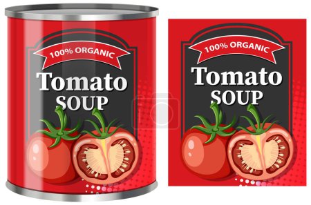 Téléchargez les illustrations : Soupe de tomates en boîte alimentaire avec illustration isolée sur l'étiquette - en licence libre de droit
