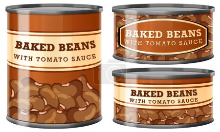 Illustration for Baked Beans with Tomato Sauce Food Cans Collection illustration - Royalty Free Image