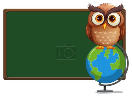 Illustration for Owl with Globe and Chalkboard illustration - Royalty Free Image