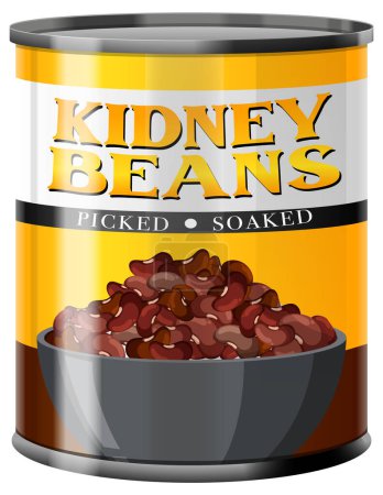 Ilustración de Frijoles de Idney en lata de comida con ilustración aislada de etiquetas - Imagen libre de derechos