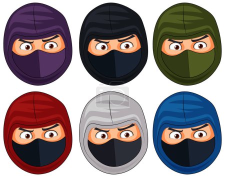 Illustration for Collection of Ninja Heads illustration - Royalty Free Image