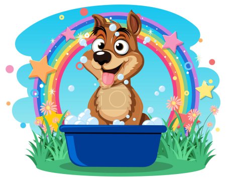 Illustration for A cute dog excited to take a bath illustration - Royalty Free Image
