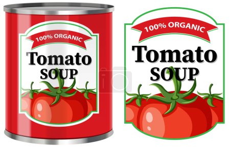 Illustration for Tomato Soup in Food Can with Label Isolated illustration - Royalty Free Image