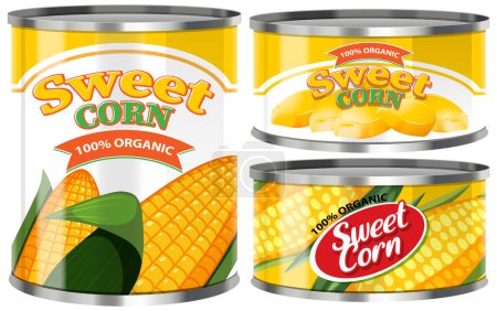 Illustration for Sweet Corn Food Cans Collection illustration - Royalty Free Image