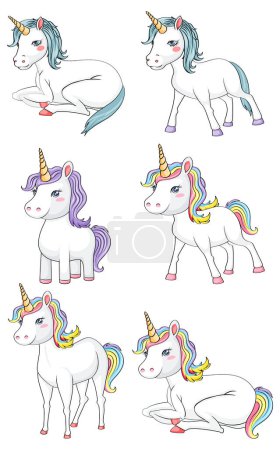 Illustration for Set of simple unicorn outline with rainbow color illustration - Royalty Free Image