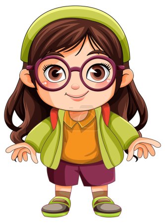 Ilustración de Linda chica nerd dibujo animado personaje ilustración - Imagen libre de derechos