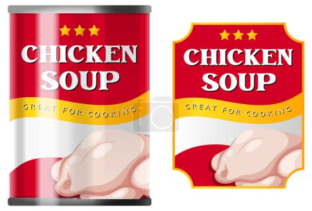 Illustration for Chicken Soup in Food Can with Label Isolated illustration - Royalty Free Image
