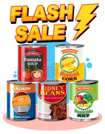 Téléchargez les illustrations : Vente flash aliments en conserve illustration vente flash - en licence libre de droit