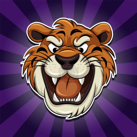 Ilustración de Cara de tigre en ilustración de fondo retro cómico - Imagen libre de derechos