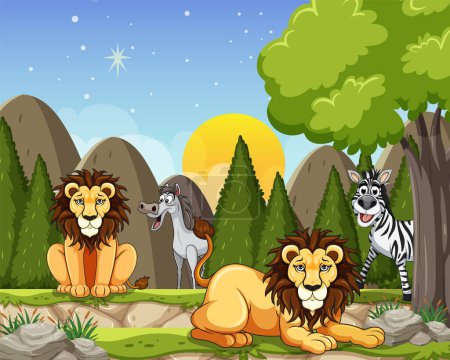 Illustration for Animals in the wild forest illustration - Royalty Free Image