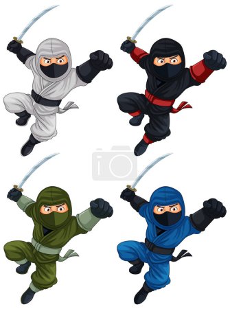 Illustration for Ninja Jumping and Brandishing Sword Collection illustration - Royalty Free Image