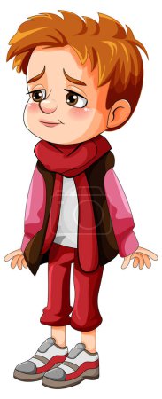 Ilustración de Triste personaje de dibujos animados niño sosteniendo bastón ilustración - Imagen libre de derechos