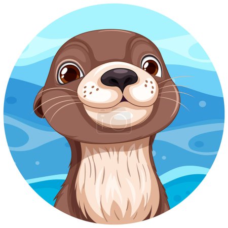 Illustration for Otter on circle sticker template illustration - Royalty Free Image