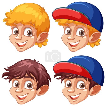 Illustration for Set of boy head cartoon illustration - Royalty Free Image