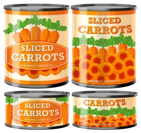 Téléchargez les illustrations : Illustration de la collection de boîtes de conserve de carottes tranchées - en licence libre de droit