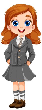 Illustration for Cute girl student cartoon character in school uniform illustration - Royalty Free Image
