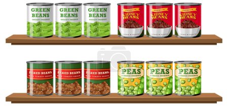 Illustration for Canned food on wooden shelf isolated illustration - Royalty Free Image