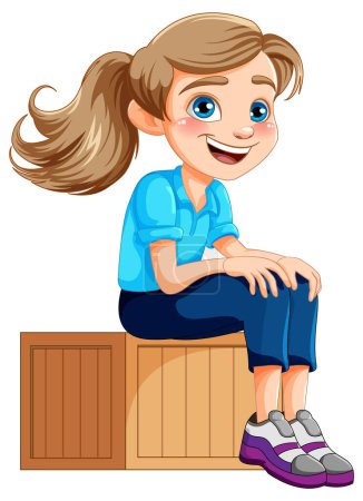 Illustration for A Girl Sitting on Wooden Box illustration - Royalty Free Image