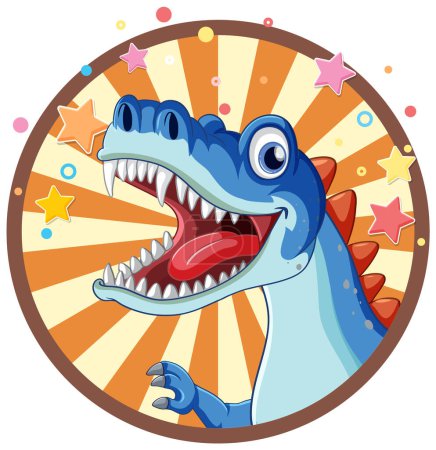 Illustration for Dinosaur on circle comic sticker template illustration - Royalty Free Image