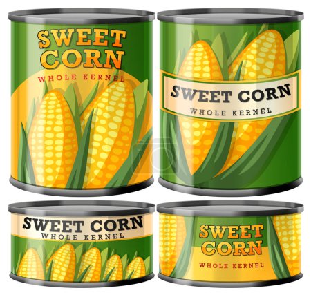 Illustration for Sweet Corn Food Cans Collection illustration - Royalty Free Image