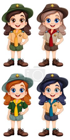 Illustration for Girl scout in uniform cartoon character illustration - Royalty Free Image