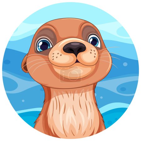 Téléchargez les illustrations : Otter sur fond d'eau bleue autocollant modèle illustration - en licence libre de droit