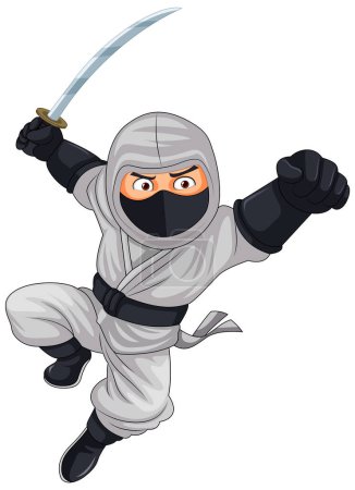 Illustration for Ninja Jumping and Brandishing Sword illustration - Royalty Free Image