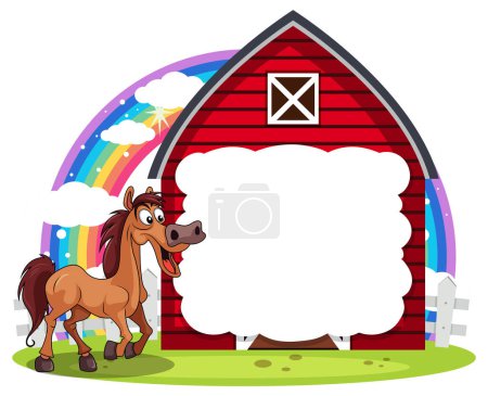 Illustration for Horse at the farm barn empty banner illustration - Royalty Free Image
