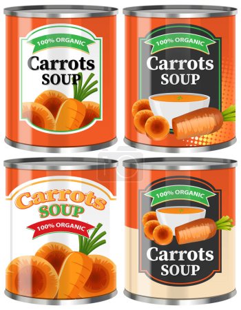 Téléchargez les illustrations : Soupe aux carottes illustration de la collection de canettes alimentaires - en licence libre de droit