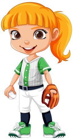 Illustration for Orange hair colour girl baseball player illustration - Royalty Free Image