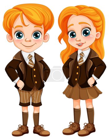Téléchargez les illustrations : Mignon garçon et fille étudiant dans école uniforme illustration - en licence libre de droit