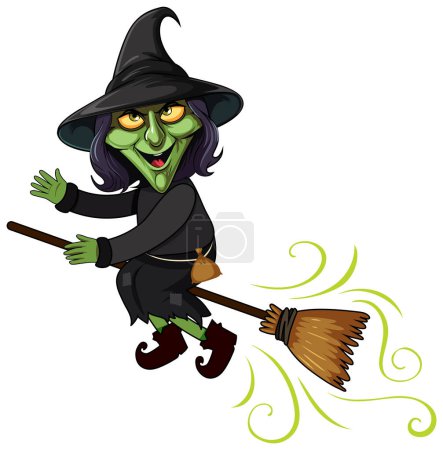 Illustration for Old Witch Flying on a Broomstick Cartoon Character illustration - Royalty Free Image