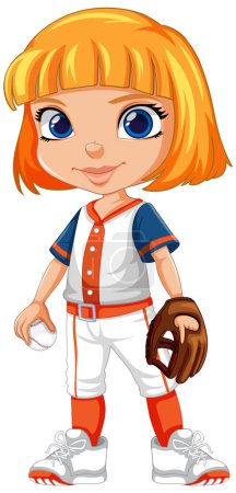 Téléchargez les illustrations : Couleur de cheveux orange fille joueur de baseball illustration - en licence libre de droit