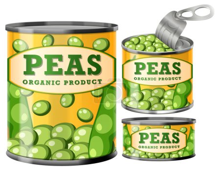 Illustration for Organic Pea Food Cans Collection illustration - Royalty Free Image
