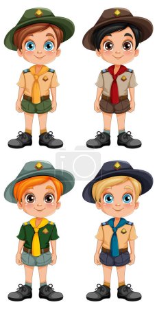 Téléchargez les illustrations : Boy scout en uniforme dessin animé personnage illustration - en licence libre de droit