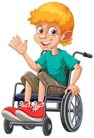 Téléchargez les illustrations : Désactiver dessin animé homme assis sur l'illustration de fauteuil roulant - en licence libre de droit